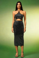 Reyna Halter Diamond Hollow Out Bandage Midi Dress