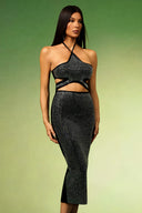 Reyna Halter Diamond Hollow Out Bandage Midi Dress