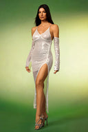 Ignacia Sleeveless Diamond Slit Sequins Maxi Dress