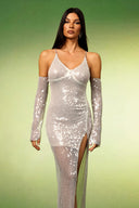 Ignacia Sleeveless Diamond Slit Sequins Maxi Dress