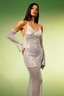 Ignacia Sleeveless Diamond Slit Sequins Maxi Dress