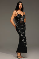 Lolic Sleeveless Diamond V-Neck Bandage Maxi Dress