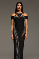 Ternan Sleeveless Diamond Hollow Out Bandage Maxi Dress