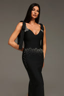 Zohara Sleeveless V-Neck Bow Bandage Maxi Dress