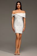 Verney Off The Shoulder Bow Diamond Bandage Mini Dress