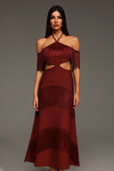 Kash Sleeveless Halter Tassels Bandage Maxi Dress