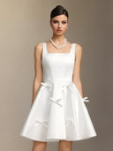 Sequoya Square-neck halter bow mini dress