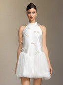 Strapless satin sleeveless mini dress