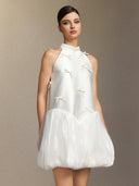 Strapless satin sleeveless mini dress