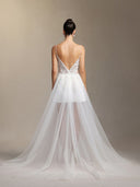 Xaler Halter straps V-neck slit lace mesh maxi wedding dress