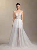 Xaler Halter straps V-neck slit lace mesh maxi wedding dress
