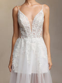 Xaler Halter straps V-neck slit lace mesh maxi wedding dress