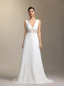Dazie Deep V-neck sleeveless lace mesh maxi wedding dress