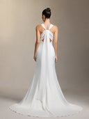 Lilac deep V-neck lace tulle maxi wedding dress
