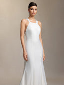 Lilac deep V-neck lace tulle maxi wedding dress