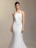 Lilac deep V-neck lace tulle maxi wedding dress