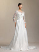 Derlyn Round-neck long-sleeved lace maxi wedding dress