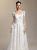 Dolcie V-neck lace patchwork mesh fabric maxi wedding dress