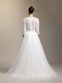 Lace tulle long-sleeved long-length wedding dress