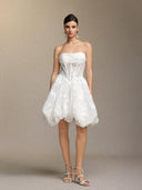 Derya Pleated lace strapless mini dress