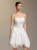 Derya Pleated lace strapless mini dress