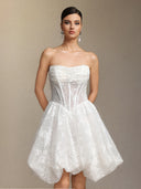 Derya Pleated lace strapless mini dress