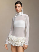 Halasa Long Sleeve Flowers Mini Dress