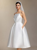 Joy Millipin��Halter top square collar mid-length style midi wedding dress