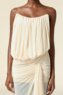 Tusare Sleeveless Folds Asymmetric Maxi Dress