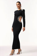 Oliay Long Sleeves Hollow Out Diamond Bandage Maxi Dress