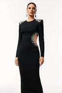 Oliay Long Sleeves Hollow Out Diamond Bandage Maxi Dress