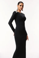 Oliay Long Sleeves Hollow Out Diamond Bandage Maxi Dress
