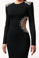 Oliay Long Sleeves Hollow Out Diamond Bandage Maxi Dress