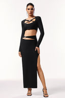 Susan Long Sleeves Hollow Out Butterfly Bandage Maxi Two-Piece Set