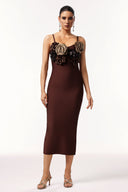 Kila Sleeveless V-Neck Flower Bandage Midi Dress