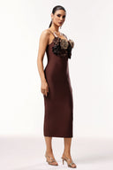 Kila Sleeveless V-Neck Flower Bandage Midi Dress