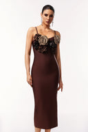 Kila Sleeveless V-Neck Flower Bandage Midi Dress
