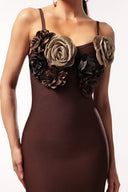Kila Sleeveless V-Neck Flower Bandage Midi Dress
