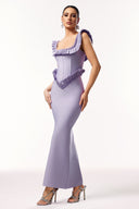 Delia Sleeveless Ruffled Edge Beadwork Bandage Maxi Dress