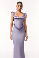 Delia Sleeveless Ruffled Edge Beadwork Bandage Maxi Dress