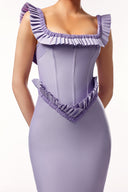 Delia Sleeveless Ruffled Edge Beadwork Bandage Maxi Dress