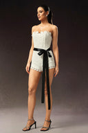 Lanla Sleeveless Flower Lace Ribbon Mini Jumpsuit