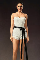 Lanla Sleeveless Flower Lace Ribbon Mini Jumpsuit