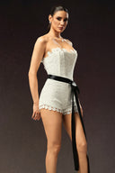 Lanla Sleeveless Flower Lace Ribbon Mini Jumpsuit