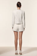 Parry Round Neck Long Sleeves Jacquard Sequin Embroidery Flowers Top And Shorts Two-Piece Set
