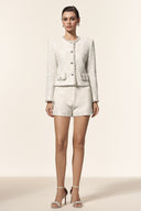 Parry Round Neck Long Sleeves Jacquard Sequin Embroidery Flowers Top And Shorts Two-Piece Set