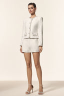 Parry Round Neck Long Sleeves Jacquard Sequin Embroidery Flowers Top And Shorts Two-Piece Set