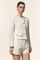 Parry Round Neck Long Sleeves Jacquard Sequin Embroidery Flowers Top And Shorts Two-Piece Set