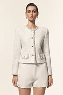 Parry Round Neck Long Sleeves Jacquard Sequin Embroidery Flowers Top And Shorts Two-Piece Set