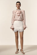 Krome Folds Dot Printed Sequin Lace Top And Skirt Two-Piece Set